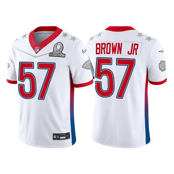 Men’s Kansas City Chiefs #57 Orlando Brown Jr. 2022 White AFC Pro Bowl Stitched Jersey